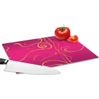 KitchenYeah Glazen Snijplank - 28x20 - Art nouveau - Goud - Roze - Patronen - Snijplanken Glas