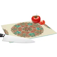 KitchenYeah Glazen Snijplank - 28x20 - Mandala - Patronen - Pauw - Snijplanken Glas