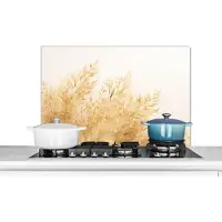 KitchenYeah Spatscherm keuken 80x55 cm - Kookplaat achterwand Pampasgras - Zon - Gras - Muurbeschermer - Spatwand fornuis - Hoogwaardig aluminium