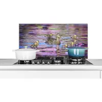 KitchenYeah Spatscherm keuken 90x45 cm - Kookplaat achterwand Eend - Water - Kleuren - Muurbeschermer - Spatwand fornuis - Hoogwaardig aluminium