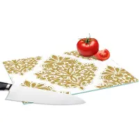 KitchenYeah Glazen Snijplank - 28x20 - Vintage - Bloemen - Goud - Patronen - Snijplanken Glas