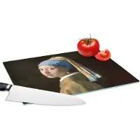 KitchenYeah Glazen Snijplank - 28x20 - Meisje met de parel - Schilderij - Oude meesters - Vermeer - Snijplanken Glas