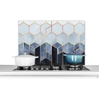 KitchenYeah Spatscherm keuken - Kubus - Patronen - Vormen - Luxe - Goud - Keuken - Achterwand keuken - 90x60 cm - Spatscherm