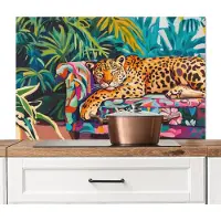 KitchenYeah Spatscherm keuken 100x65 cm - Kookplaat achterwand Luipaard - Kleurrijk - Tropisch - Muurbeschermer - Spatwand fornuis - Hoogwaardig aluminium