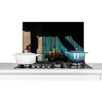 KitchenYeah Spatscherm keuken 70x50 cm - Kookplaat achterwand Deur - Blauw - Architectuur - Vaas - Muurbeschermer - Spatwand fornuis - Hoogwaardig aluminium
