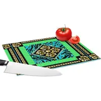 KitchenYeah Glazen Snijplank - 28x20 - Dierenprint - Bloemen - Ketting - Goud - Patroon - Snijplanken Glas