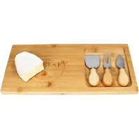 MamboCat Kaasschotel set van bamboe 1x bord 3x mes - 24500778