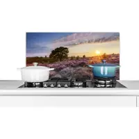 KitchenYeah Spatscherm keuken 80x40 cm - Kookplaat achterwand Bloeiende heide tijdens zonsondergang in Nederland - Muurbeschermer - Spatwand fornuis - Hoogwaardig aluminium