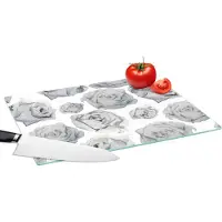 KitchenYeah Glazen Snijplank - 39x28 - Rozen - Bloem - Zwart Wit - Patroon - Snijplanken Glas