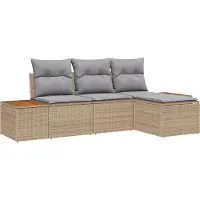 vidaXL Tuinbank Set 4 st Beige en Lichtgrijs Poly Riet