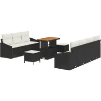 vidaXL 10-delige Tuinbank Set met Kussens Zwart Poly Riet Acacia