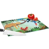 KitchenYeah Glazen Snijplank - 39x28 - Jungle dieren - Toekan - Jongens - Meiden - Luipaard - Snijplanken Glas