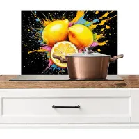 KitchenYeah Spatscherm keuken 70x50 cm - Kookplaat achterwand Citroen - Graffiti - Kleurrijk - Verf - Modern - Muurbeschermer - Spatwand fornuis - Hoogwaardig aluminium