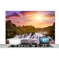 KitchenYeah Spatscherm keuken 120x80 cm - Kookplaat achterwand Waterval - Landschap - Zon - Wolken - Zonsondergang - Muurbeschermer - Spatwand fornuis - Hoogwaardig aluminium