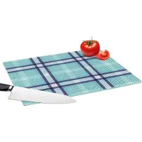 KitchenYeah Glazen Snijplank - 39x28 - Plaid - Blauw - Patronen - Schotse ruit - Snijplanken Glas