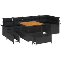 vidaXL Tuinbank Set 9 st Zwart poly rattan