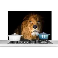 KitchenYeah Spatscherm keuken 100x65 cm - Kookplaat achterwand Leeuw - Licht - Zwart - Portret - Muurbeschermer - Spatwand fornuis - Hoogwaardig aluminium