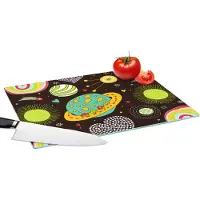 KitchenYeah Glazen Snijplank - 39x28 - Patronen - Ruimte - Planeten - Jongens - Kinderen - Kids - Snijplanken Glas