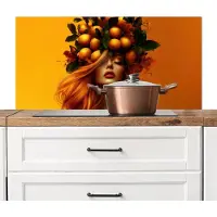 KitchenYeah Spatscherm keuken 100x50 cm - Kookplaat achterwand Vrouw - Citroenen - Bloesem - Geel - Muurbeschermer - Spatwand fornuis - Hoogwaardig aluminium