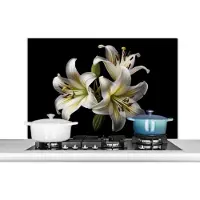 KitchenYeah Spatscherm keuken 100x65 cm - Kookplaat achterwand Lelie - Bloemen - Wit - Natuur - Botanisch - Muurbeschermer - Spatwand fornuis - Hoogwaardig aluminium