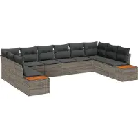 vidaXL Tuinbank Set 10 st 10-Aantal zitplaatsen Grijs Polyrattan