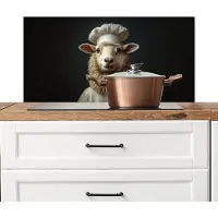 KitchenYeah Spatscherm keuken 80x40 cm - Kookplaat achterwand Schaap - Wol - Kok - Muurbeschermer - Spatwand fornuis - Hoogwaardig aluminium