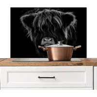 KitchenYeah Spatscherm keuken 80x55 cm - Kookplaat achterwand Schotse hooglander - Zwart - Muurbeschermer - Spatwand fornuis - Hoogwaardig aluminium