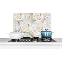 KitchenYeah Spatscherm keuken 60x40 cm - Kookplaat achterwand Bloemen - Rozen - Wit - Muurbeschermer - Spatwand fornuis - Hoogwaardig aluminium
