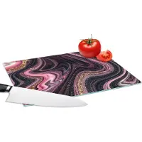 KitchenYeah Glazen Snijplank - 28x20 - Marmerlook - Roze - Paars - Goud - Luxe - Marmer - Snijplanken Glas