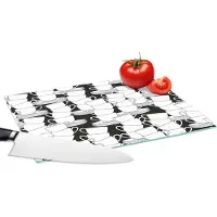 KitchenYeah Glazen Snijplank - 28x20 - Patronen - Zwart wit - Kopjes - Thee - Snijplanken Glas
