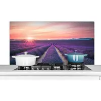 KitchenYeah Spatscherm keuken 120x60 cm - Kookplaat achterwand Lavendel - Paars - Bloemen - Lucht - Muurbeschermer - Spatwand fornuis - Hoogwaardig aluminium
