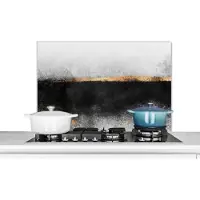 KitchenYeah Spatscherm keuken - Marmer print - Goud - Design - Luxe - Zwart - Spatwand - Keuken - Keuken achterwand - 80x55 cm - Spatscherm