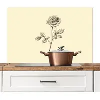 KitchenYeah Spatscherm keuken 100x65 cm - Kookplaat achterwand Illustratie - Zwart - Roos - Muurbeschermer - Spatwand fornuis - Hoogwaardig aluminium