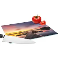 KitchenYeah Glazen Snijplank - 28x20 - Steiger - Zonsondergang - Water - Zee - Reflectie - Snijplanken Glas
