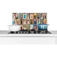 KitchenYeah Spatscherm keuken 60x30 cm - Kookplaat achterwand Deuren - Kleurrijk - Collage - Architectuur - Muurbeschermer - Spatwand fornuis - Hoogwaardig aluminium