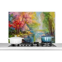 KitchenYeah Spatscherm keuken 100x65 cm - Kookplaat achterwand Olieverf - Landschap - Natuur - Kleurrijk - Muurbeschermer - Spatwand fornuis - Hoogwaardig aluminium