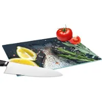 KitchenYeah Glazen Snijplank - 28x20 - Vis - Citroen - Kruiden - Snijplanken Glas