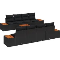 vidaXL Tuinset met 9 delen, zwart, van polyrotan