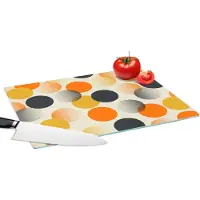 KitchenYeah Glazen Snijplank - 39x28 - Polkadot - Design - Retro - Oranje - Snijplanken Glas