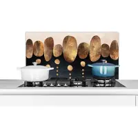 KitchenYeah Spatscherm keuken - Cirkel - Goud - Blauw - Abstract - Keuken achterwand - Spatscherm - 80x40 cm - Spatwand keuken
