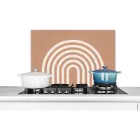 KitchenYeah Spatscherm keuken 60x40 cm - Kookplaat achterwand Abstract - Kunst - Regenboog - Wit - Bruin - Muurbeschermer - Spatwand fornuis - Hoogwaardig aluminium