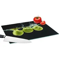 KitchenYeah Glazen Snijplank - 39x28 - Appels - Fruit - Water - Zwart - Groen - Snijplanken Glas
