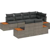 vidaXL Tuinbank Set 7 st 7-Aantal zitplaatsen Grijs Polyrattan