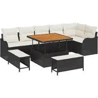 vidaXL Tuinbank Set 9 st Zwart poly rattan
