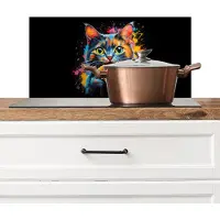 KitchenYeah Spatscherm keuken 70x30 cm - Kookplaat achterwand Kat - Graffiti - Kleurrijk - Wafel - Eten - Muurbeschermer - Spatwand fornuis - Hoogwaardig aluminium