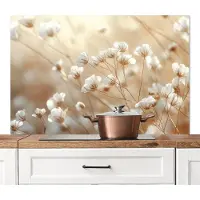 KitchenYeah Spatscherm keuken 120x80 cm - Kookplaat achterwand Wilde - Bloemen - Wit - Muurbeschermer - Spatwand fornuis - Hoogwaardig aluminium