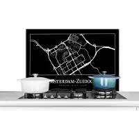 KitchenYeah Spatscherm keuken 90x60 cm - Kookplaat achterwand Stadskaart - Kaart - Amsterdam-Zuidoost - Plattegrond - Muurbeschermer - Spatwand fornuis - Hoogwaardig aluminium