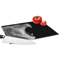 KitchenYeah Glazen Snijplank - 28x20 - Dieren - Leeuw - Zwart - Wit - Portret - Snijplanken Glas