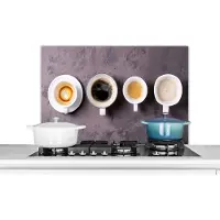 KitchenYeah Spatscherm keuken 80x55 cm - Kookplaat achterwand Koffie - Keuken - Industrieel - Muurbeschermer - Spatwand fornuis - Hoogwaardig aluminium