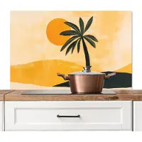 KitchenYeah Spatscherm keuken 100x65 cm - Kookplaat achterwand Illustratie - Palmboom - Zon - Heuvels - Muurbeschermer - Spatwand fornuis - Hoogwaardig aluminium